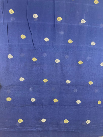 Faishana's Exquisite Pure Silk Handloom Khaddi Georgette Saree with Navy Blue and Golden Zari Kadhwa Booti Zari Border