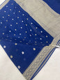 Faishana's Exquisite Pure Silk Handloom Khaddi Georgette Saree with Navy Blue and Golden Zari Kadhwa Booti Zari Border