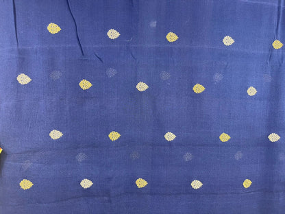 Faishana's Exquisite Pure Silk Handloom Khaddi Georgette Saree with Navy Blue and Golden Zari Kadhwa Booti Zari Border