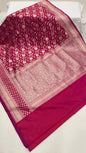 Faishana Pure Silk Handloom Magenta Uppada Light Gold Kadhwa Floral Zari Jaal with Kadhwa weave Pallu Border and Magenta Kadhwa Blouse Saree