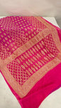 Rose Splendor: Faishana's Vibrant 2D Light Pink Katan Georgette Bandhej Zari Kadhwa Jaal Chunri Booti with Kadhwa Pink Pallu and Blouse Banarasi Saree