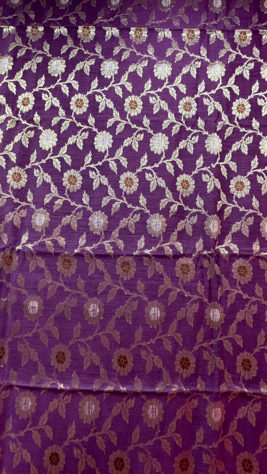 Faishana Pure Handloom Purple Saree with Floral Zari Jaal Contrast 2D Color Anchal and Pink Blouse