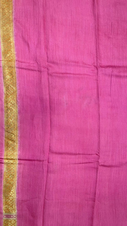 Faishana Pure Handloom Purple Saree with Floral Zari Jaal Contrast 2D Color Anchal and Pink Blouse