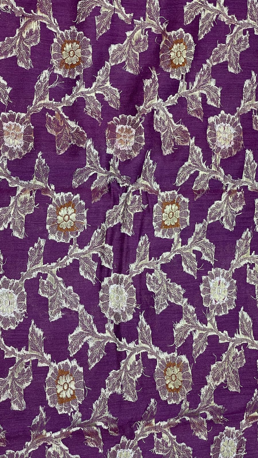 Faishana Pure Handloom Purple Saree with Floral Zari Jaal Contrast 2D Color Anchal and Pink Blouse