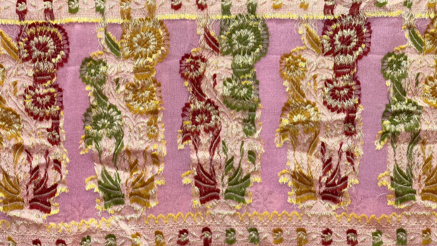 Faishana Presents Pink Chiffon Handloom Mina Zari Booti with Resham Golden Zari Kadiyal with Banarasi Mina Border with Pink Blouse