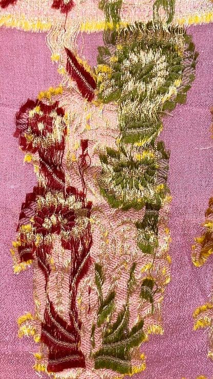 Faishana Presents Pink Chiffon Handloom Mina Zari Booti with Resham Golden Zari Kadiyal with Banarasi Mina Border with Pink Blouse