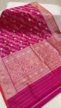Faishana Pure Silk Handloom Katan Silk Pink Aada Kadhwa Meenakari Jangla Kadhwa Border with Pink Blouse