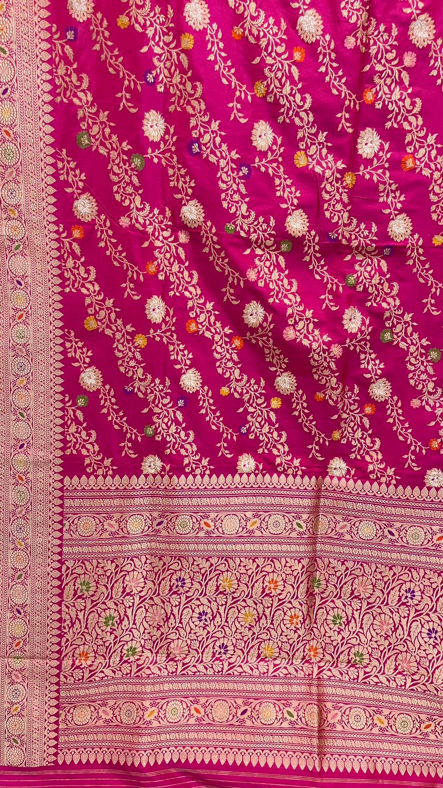 Faishana Pure Silk Handloom Katan Silk Pink Aada Kadhwa Meenakari Jangla Kadhwa Border with Pink Blouse