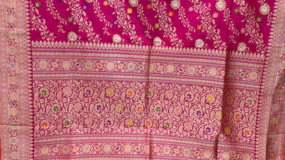 Faishana Pure Silk Handloom Katan Silk Pink Aada Kadhwa Meenakari Jangla Kadhwa Border with Pink Blouse