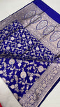 Faishana Pure Silk Handloom Royal Blue Uppada Saree with Silver Zari Mina Kadhwa Weaving Zari Jaal Border White Mina Anchal and Blue Kadhwa Blouse