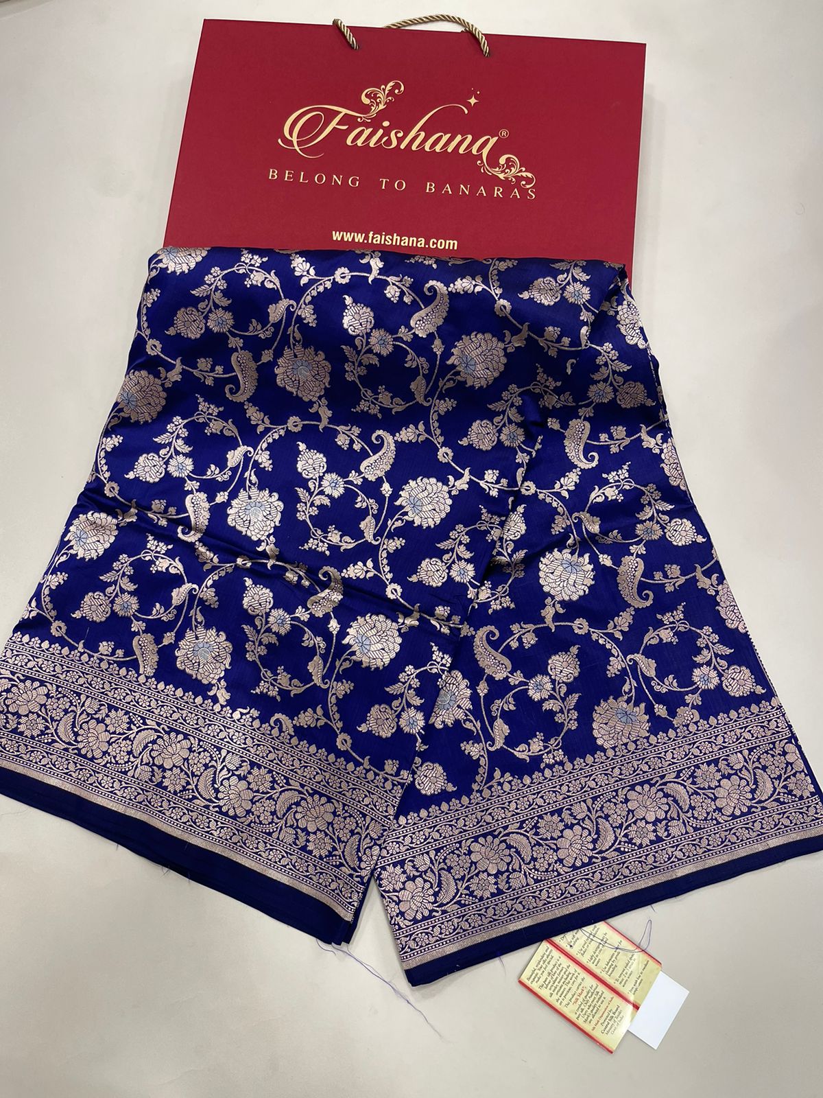 Faishana Pure Silk Handloom Royal Blue Uppada Saree with Silver Zari Mina Kadhwa Weaving Zari Jaal Border White Mina Anchal and Blue Kadhwa Blouse