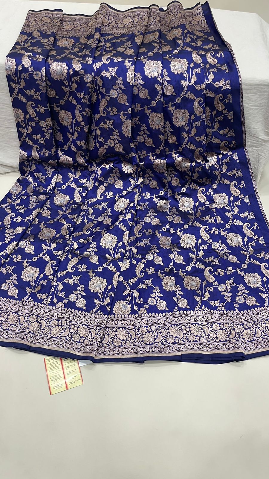 Faishana Pure Silk Handloom Royal Blue Uppada Saree with Silver Zari Mina Kadhwa Weaving Zari Jaal Border White Mina Anchal and Blue Kadhwa Blouse