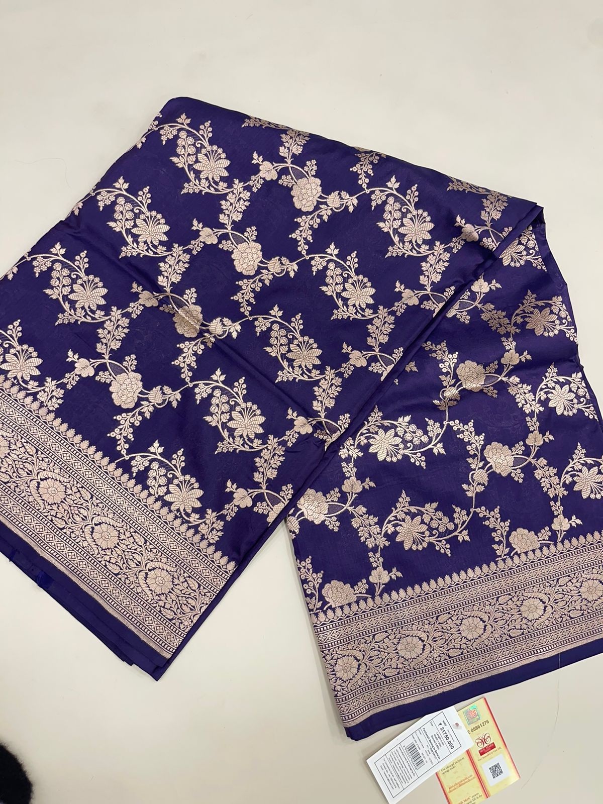 Faishana Pure Silk Handloom Uppada Navy Blue with Silver Zari Kadhwa Jaal Rich Pallu and Kadhwa Blouse Banarasi Saree