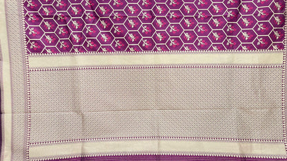 Faishana Presents Pure Handloom Magenta Uppada Silk Floral Pink Meena Jaal Design with Magenta Kadhwa Blouse Saree