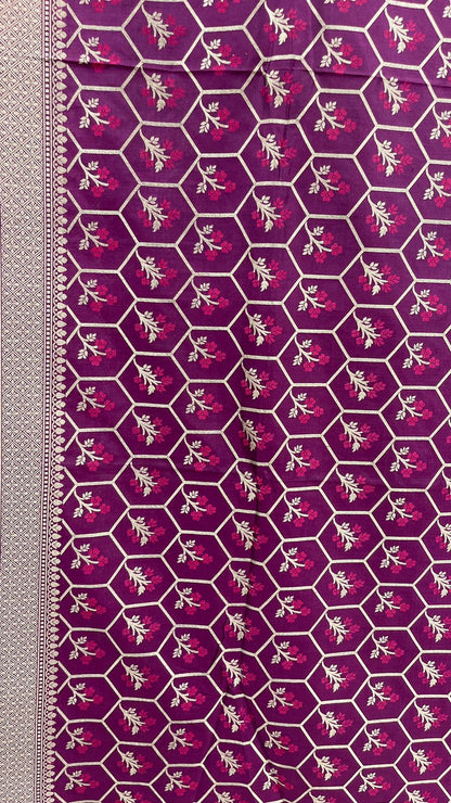 Faishana Presents Pure Handloom Magenta Uppada Silk Floral Pink Meena Jaal Design with Magenta Kadhwa Blouse Saree