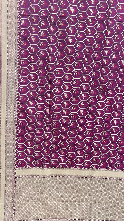 Faishana Presents Pure Handloom Magenta Uppada Silk Floral Pink Meena Jaal Design with Magenta Kadhwa Blouse Saree
