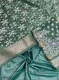 Faishana Dark Green Semi Georgette Suit with Floral Ikkat Mina Border Plain Bottom and Zari Jaal Dupatta SHL_106