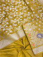 Faishana Faishana Mehndi Semi Georgette Suit with Floral Ikkat Mina Border Plain Bottom and Zari Jaal Dupatta SHL_109