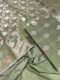 Green cotton suit set with floral zari bootis and yellow dupatta. SHL_71
