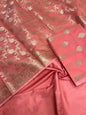 Peach cotton suit set with floral zari bootis and yellow dupatta. SHL_74