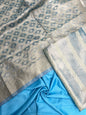 Sky blue tissue silk suit set with floral zari stripe and carry dupatta. SHL_77