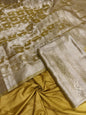 Lime Green Tissue Silk Suit with Floral Zari Stripe Plain Bottom & Zari Jaal Dupatta SHL_80