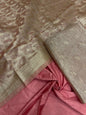 Baby pink tissue suit with floral zari booti, plain bottom, checkered dupatta. SHL_86