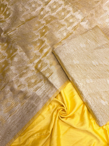 Faishana Yellow Crush Tissue 3-piece Suit, Floral Zari Booti Checkered Dupatta. SHL_88