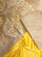Faishana Yellow Crush Tissue 3-piece Suit, Floral Zari Booti Checkered Dupatta. SHL_88
