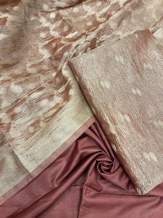 Faishana Brown Crush Tissue 3-piece Suit, Floral Zari Booti Checkered Dupatta SHL_89.