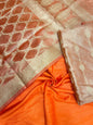 Faishana Orange Tissue Silk 3-piece Suit, Floral Zari Stripe Booti Dupatta SHL_97.
