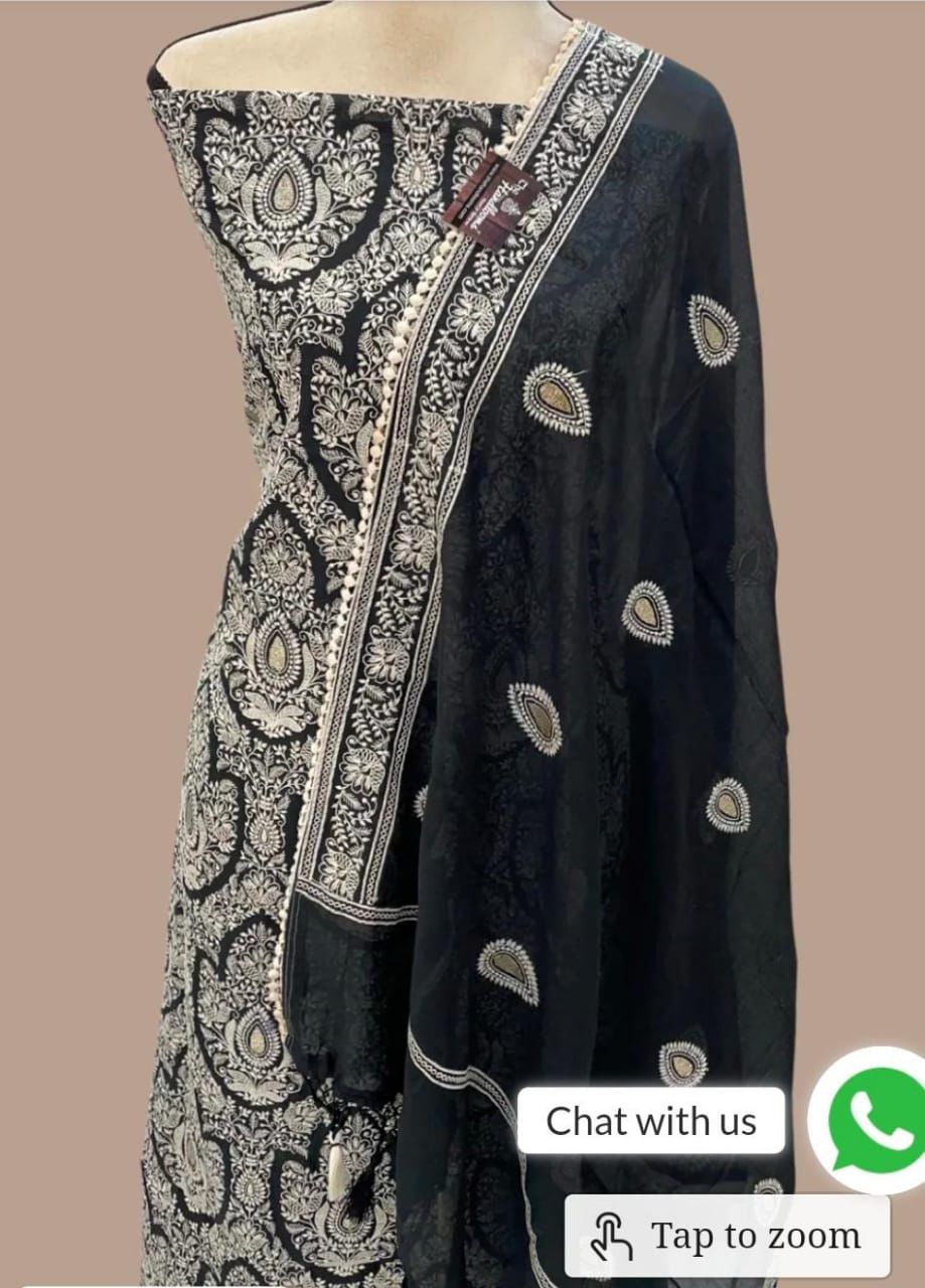 Chanderi Silk Dyble Black Resham Embroidery Banarasi Suit Set 1350SKL_CE7