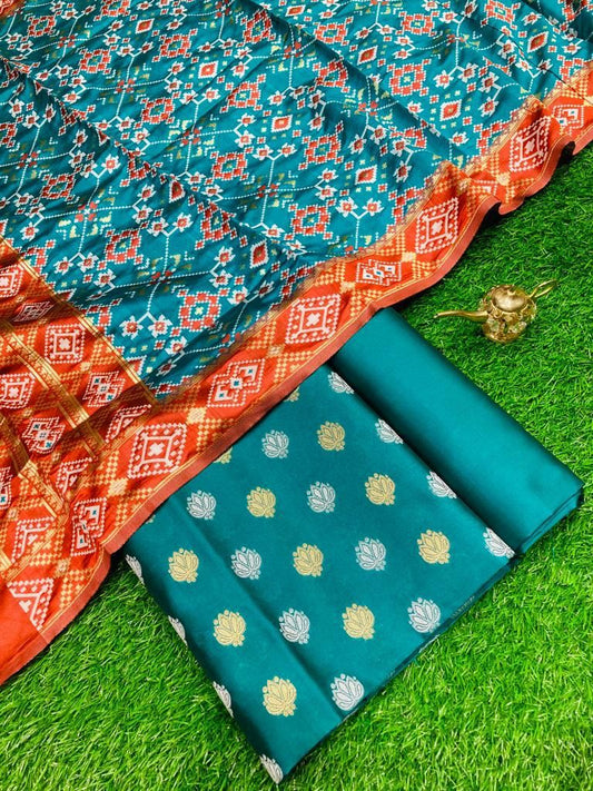 Seagreen Katan Silk Silver Gold Zari With Patola Weave Dupatta 700SKL_KS16