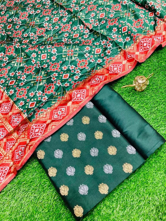 Dark Green Katan Silk Silver Gold Zari With Patola Weave Dupatta 700SKL_KS17