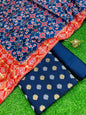 Navy Blue Katan Silk Silver Gold Zari With Patola Weave Dupatta 700SKL_KS19