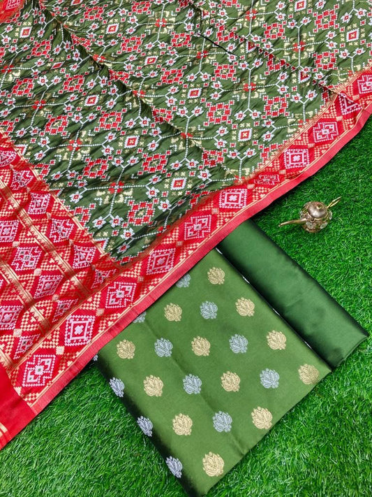 Mehndi Green Katan Silk Silver Gold Zari With Patola Weave Dupatta 700SKL_KS20