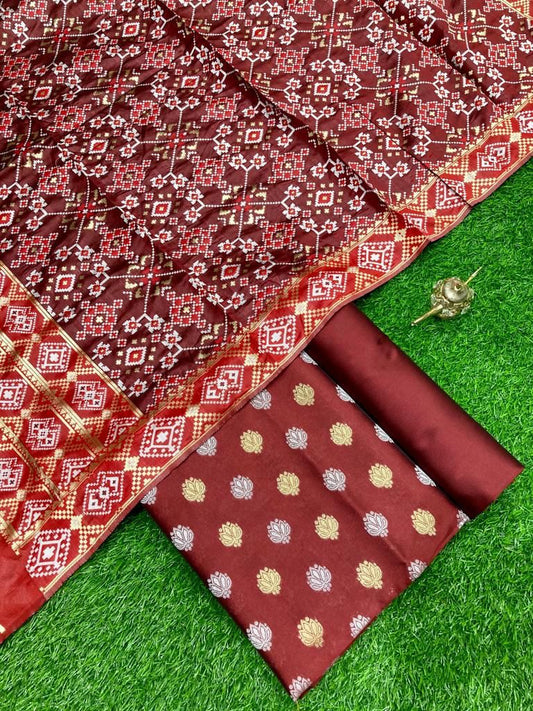 Maroon Katan Silk Silver Gold Zari With Patola Weave Dupatta 700SKL_KS21