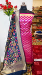 Pink Katan Silk Zig-Zag With Multicolor Mina Jaal Navy Dupatta Banarasi Suit Set 900SKL_KZ7