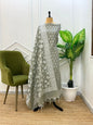 Olive Soft Linen Dupion Banarasi Suit With Jaal Dupatta 1000SKL_LN11