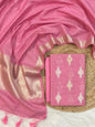Pink Linen Dupion Booti With Contrast Dye Dupatta Banarasi 3 Pcs Suit Set 1100SKL_LN20