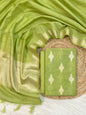 Green Linen Dupion Booti With Contrast Dye Dupatta Banarasi 3 Pcs Suit Set 1100SKL_LN22