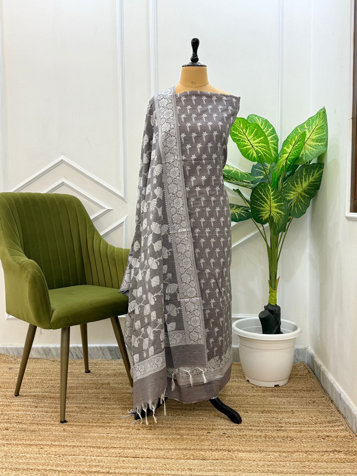 Mauve Soft Linen Dupion Banarasi Suit With Jaal Dupatta 1000SKL_LN9