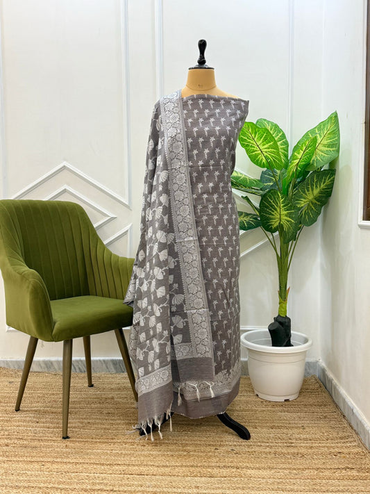 Mauve Soft Linen Dupion Banarasi Suit With Jaal Dupatta 1000SKL_LN9