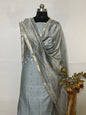 Grey Mercerize Silk Chunri Booti With Tissue Silk Dupatta Banarasi 3 Pcs Suit Set 850SKL_MS14