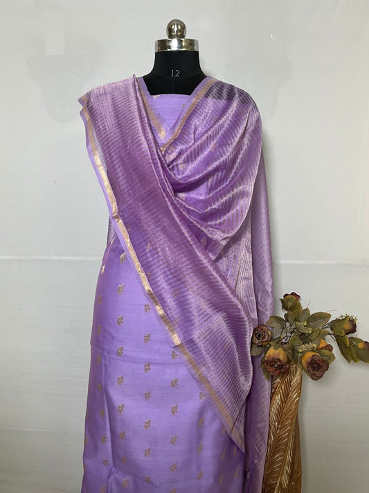 Purple Mercerize Silk Chunri Booti With Tissue Silk Dupatta Banarasi 3 Pcs Suit Set 850SKL_MS15