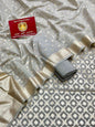 Grey Mescrize Cotton Floral Jaal Banarasi 3 Pcs Suit Set 1200SKL_MS8