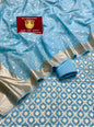 Light Blue Mescrize Cotton Floral Jaal Banarasi 3 Pcs Suit Set 1200SKL_MS9