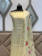 Lemon Yellow Cotton Embroidery Necklace Banarasi Suit 1350SKL_NC2