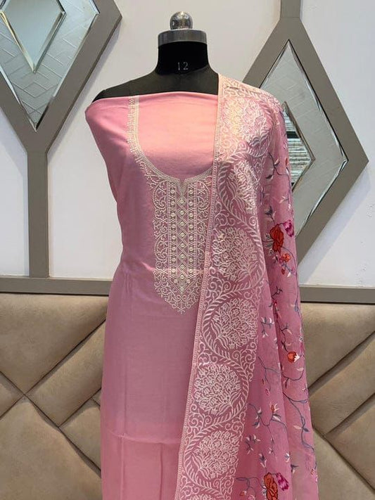 Pink Cotton Embroidery Necklace Banarasi Suit 1350SKL_NC4