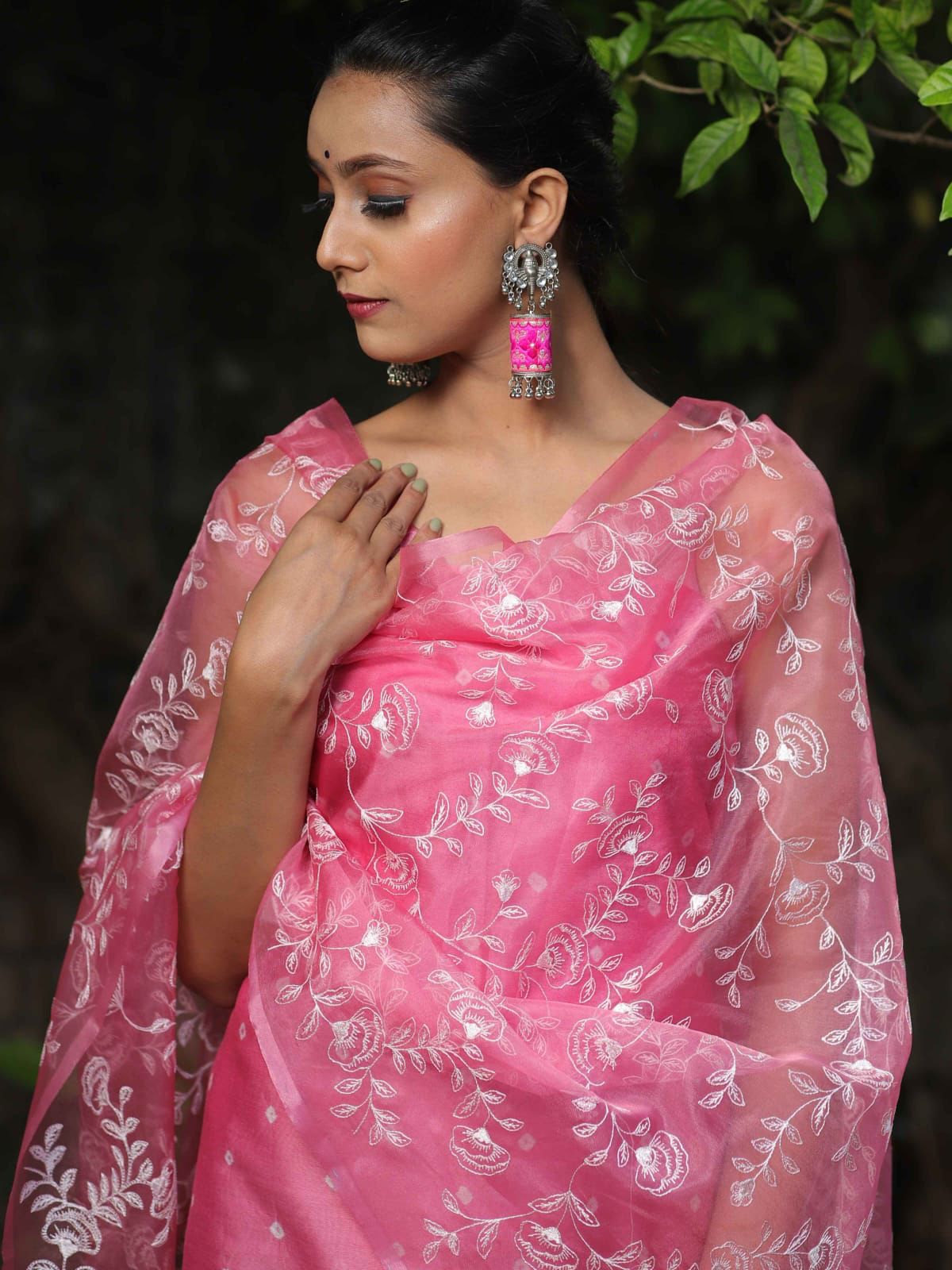 Pink Organza Silk Embroidery Banarasi 3 Pcs Suit Set 1200Skl_OG2